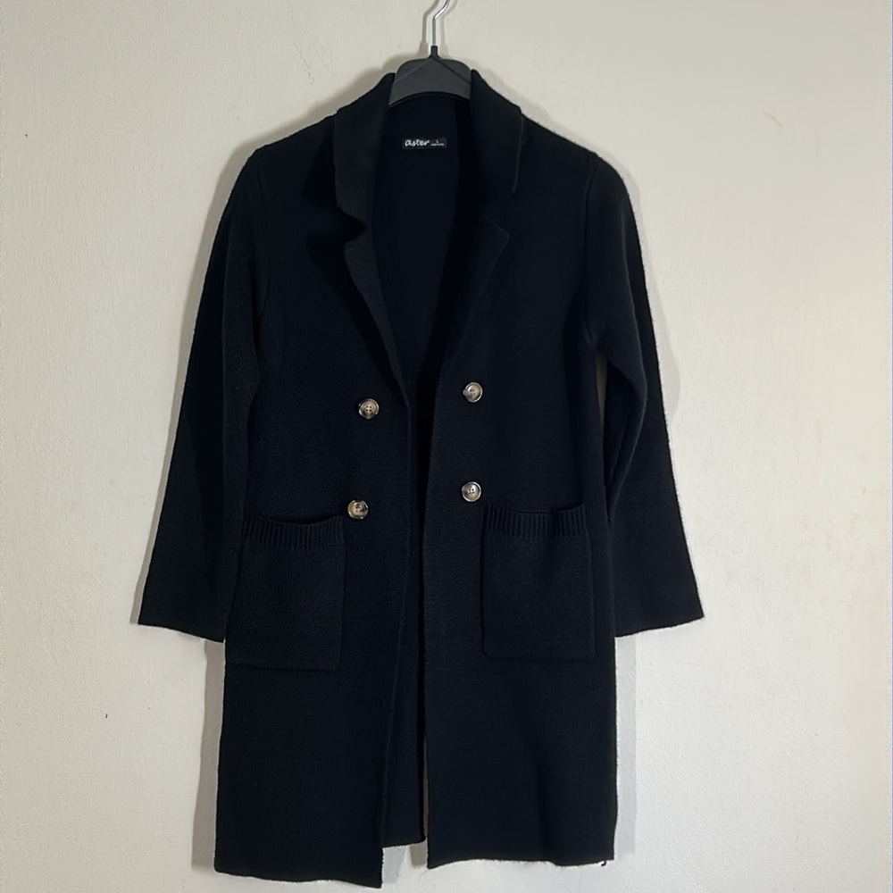 ASTER Open Front Cardigan Black Sweater